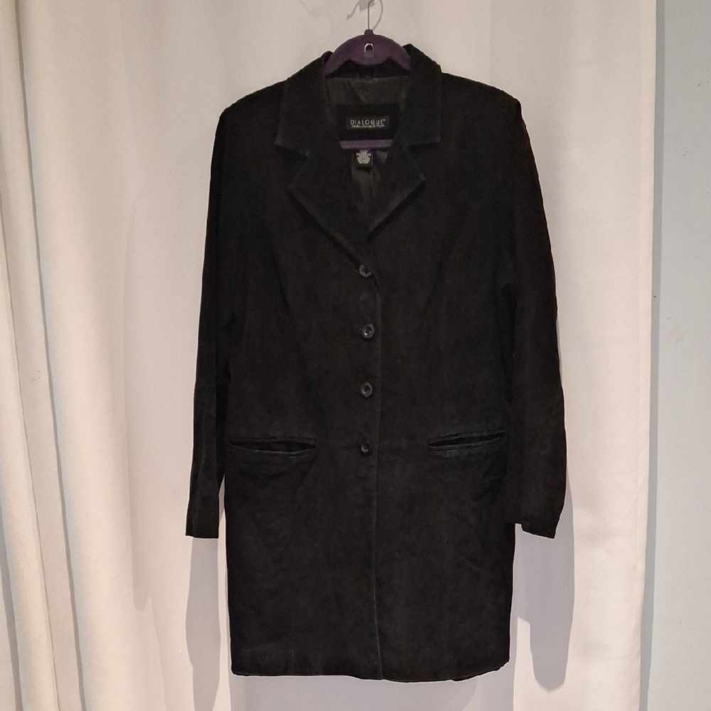 Dialogue Black Women's Suede Longlined Blazer Coat Size L